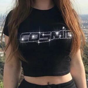 Black Cosmic Rhinestone Crop Top